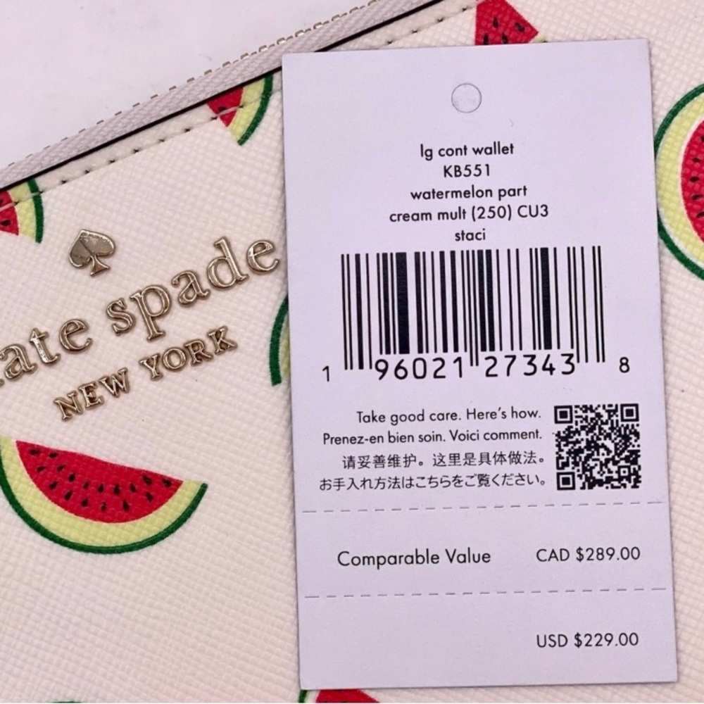 💕 NWT 3 Items Bundle Kate Spade ♠️ Watermelon Tote + 🍉 Wristlet + Wallet 🍀🍉 - Picture 11 of 13